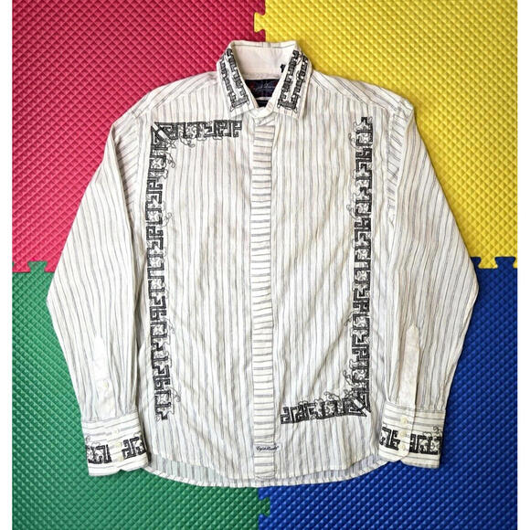English Laundry Independence White Black Embroidered Button Shirt Mens Medium M - Picture 1 of 8